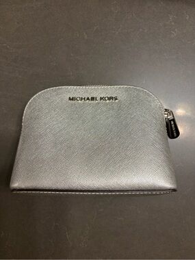 Michael Kors Silver Metallic Saffiano Cosmetic Pouch